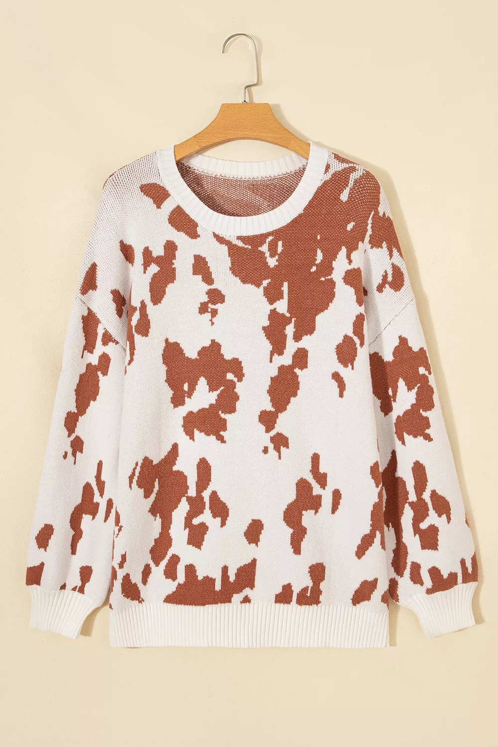 Abstract Print Drop Shoulder Long Sleeve Round Neck Sweater, image 6