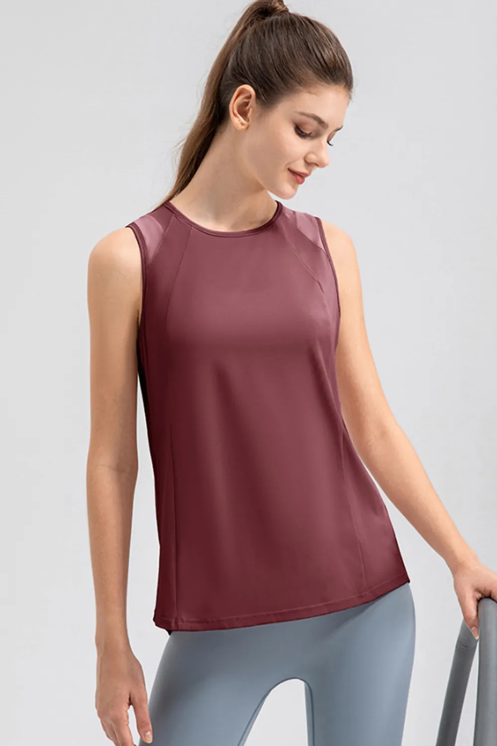 Round Neck Wide strap Active Tank, image 10