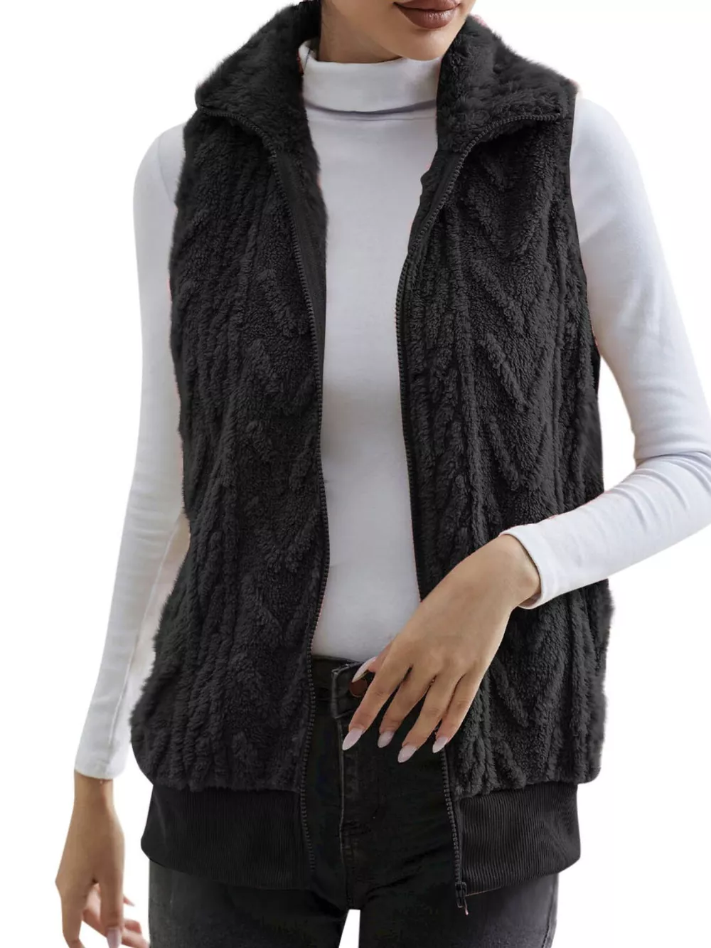 Full Size Cozy Faux Fur Zip-Up Vest Coat Plus Size, image 11