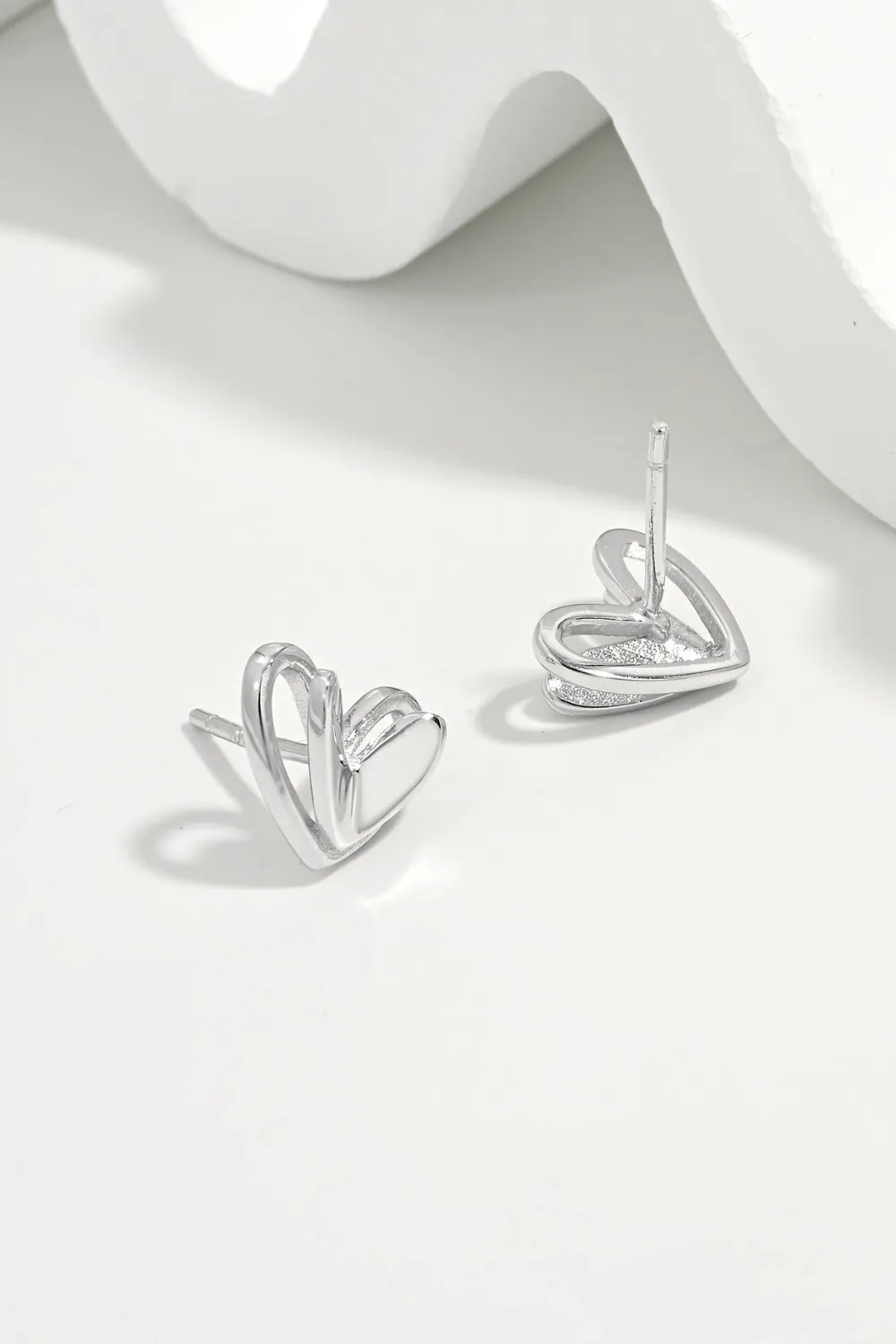 925 Sterling Silver Heart Stud Earrings, image 3