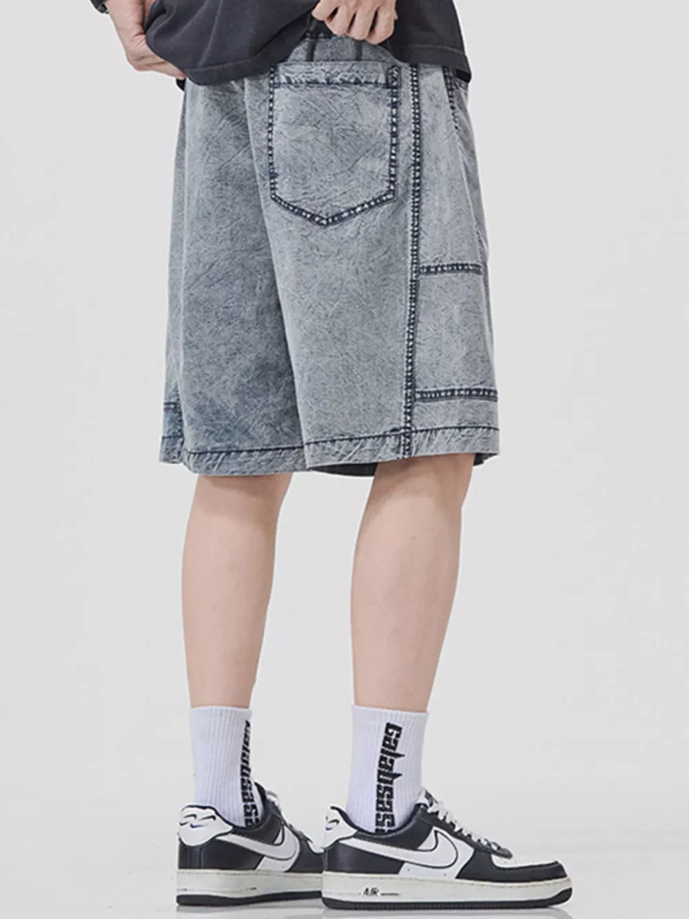 Men's Plus Size Drawstring Washed Denim Shorts, image 2