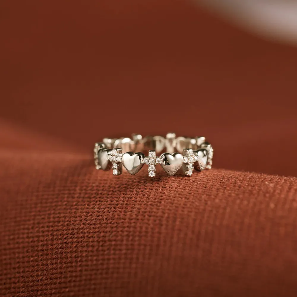 Heart Cross 925 Sterling Silver Ring, image 3