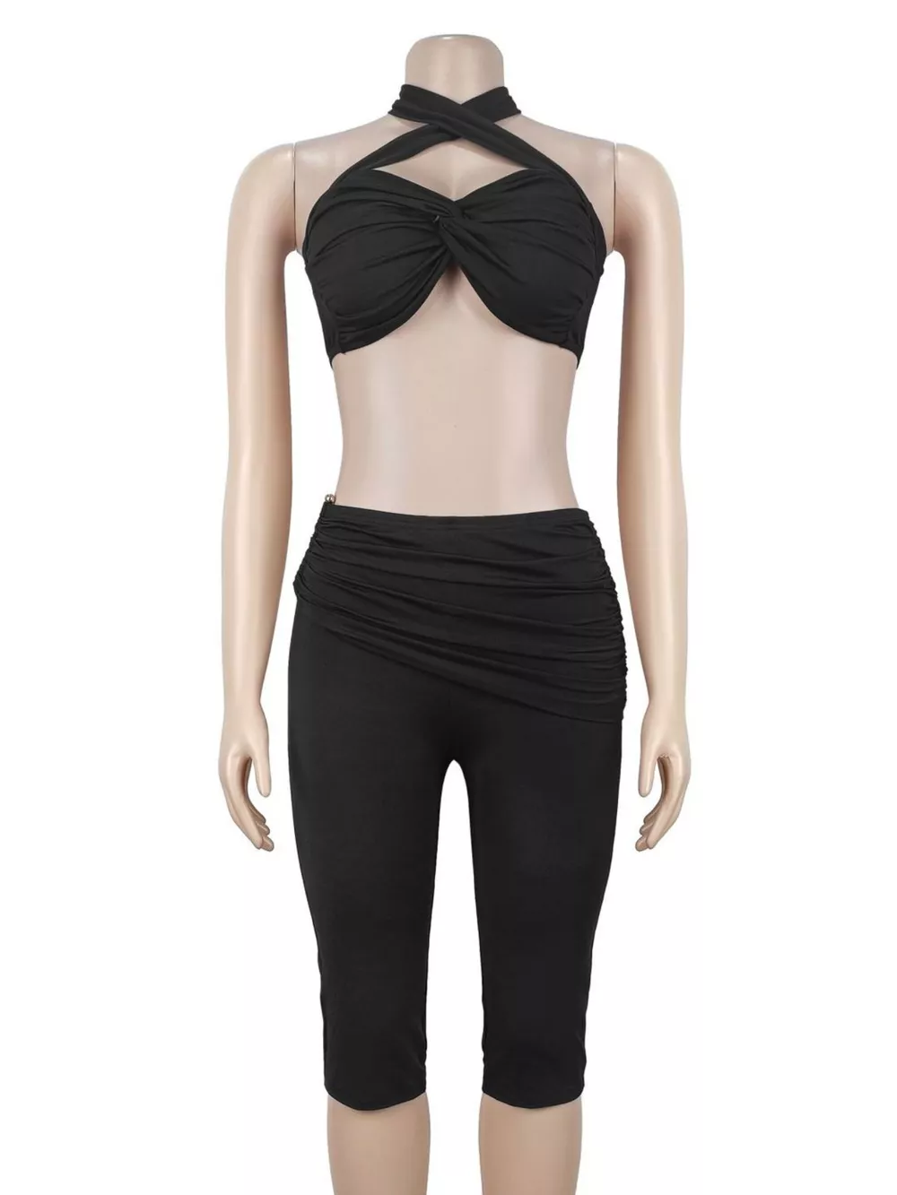 Halter Neck Twist Top and High-Waisted Ruched Capris Set, image 7
