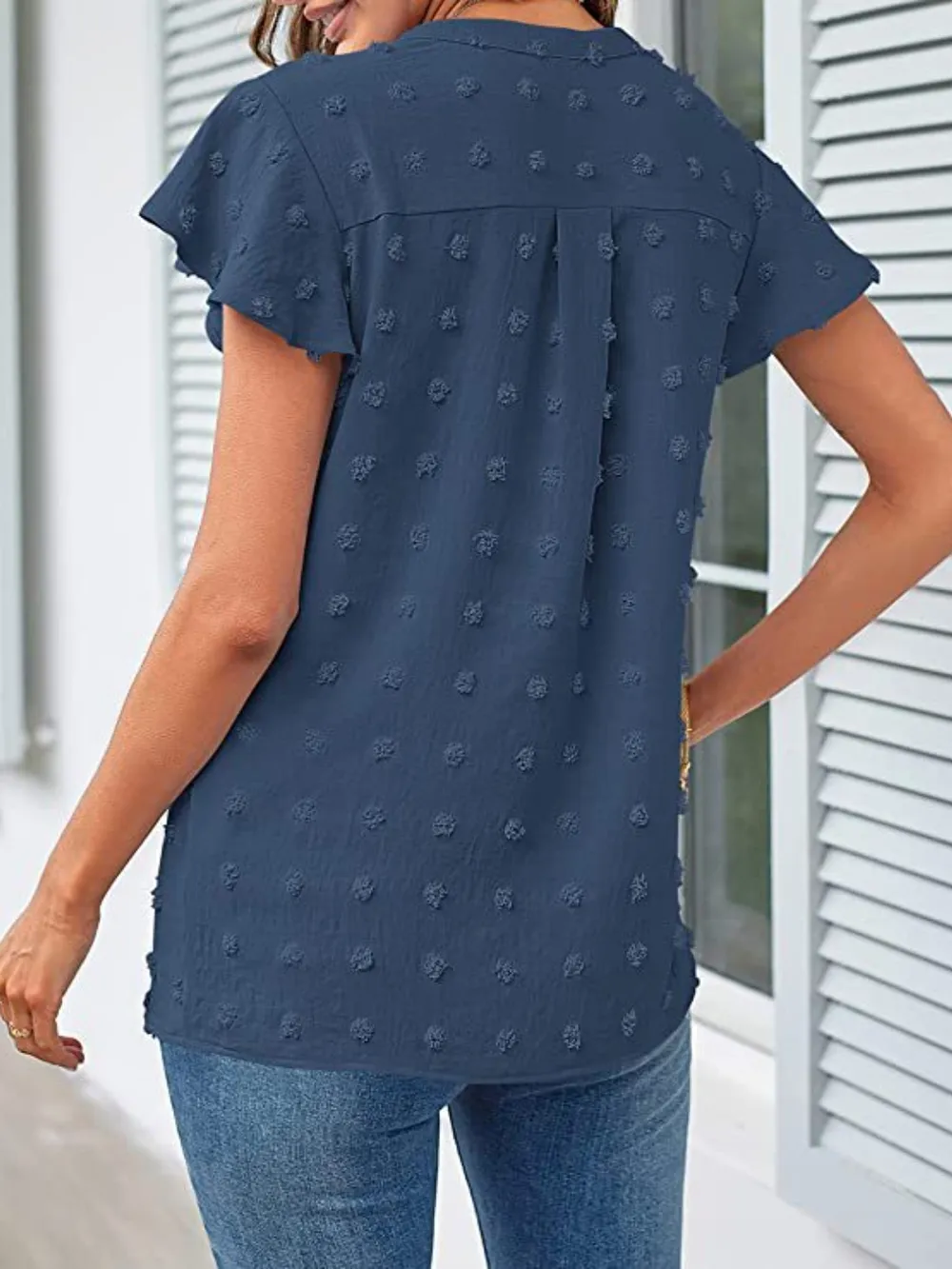Swiss Dot Notched Cap Sleeve Blouse, image 23