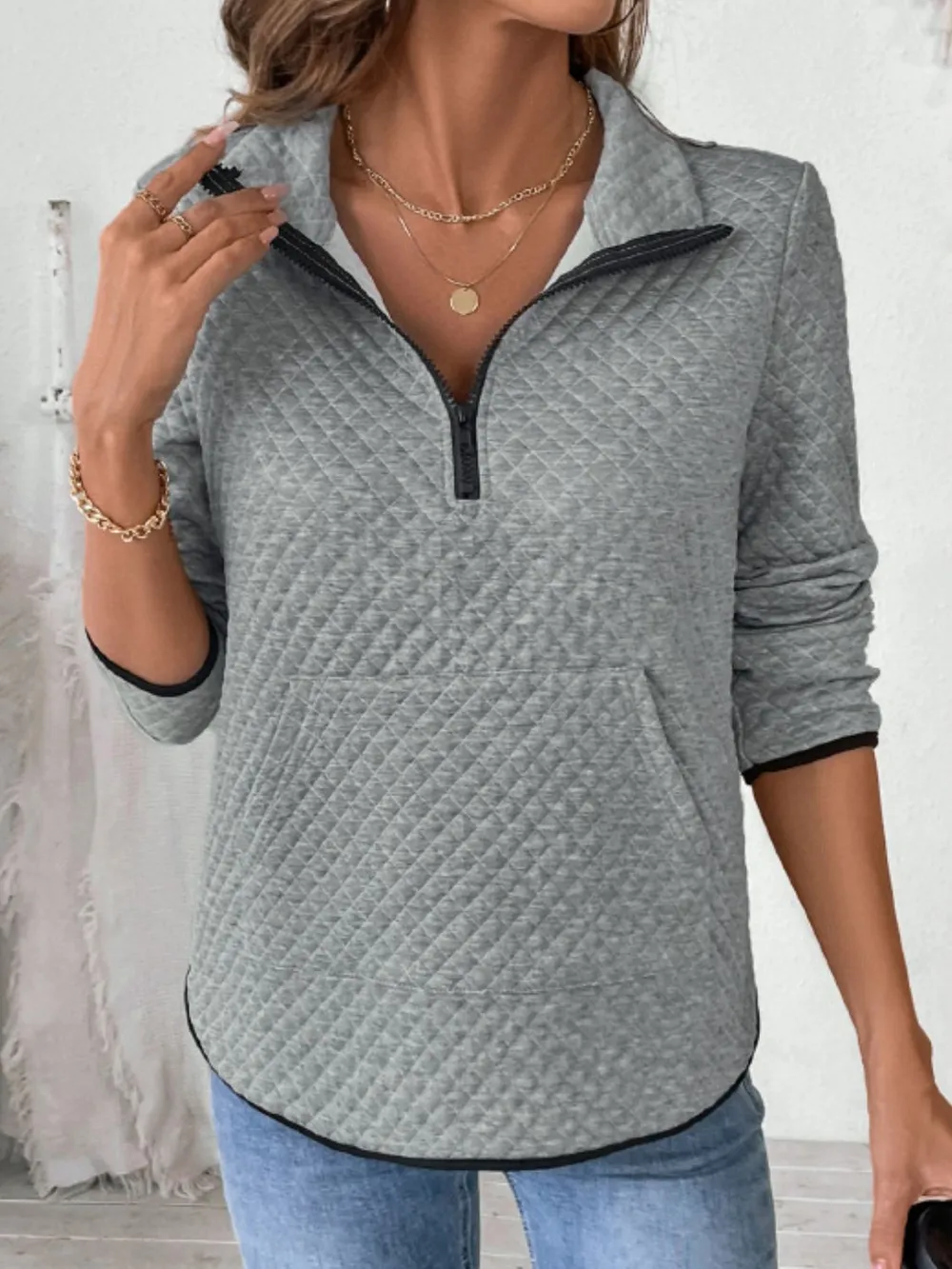 Texture Half Zip Long Sleeve Sweatshirt, image 6