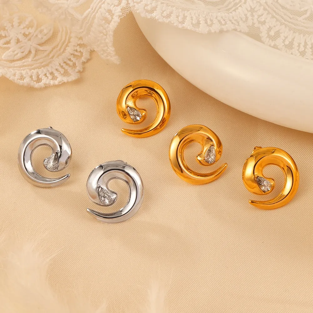 Titanium Steel Zircon Spiral Shape Earrings, image 2
