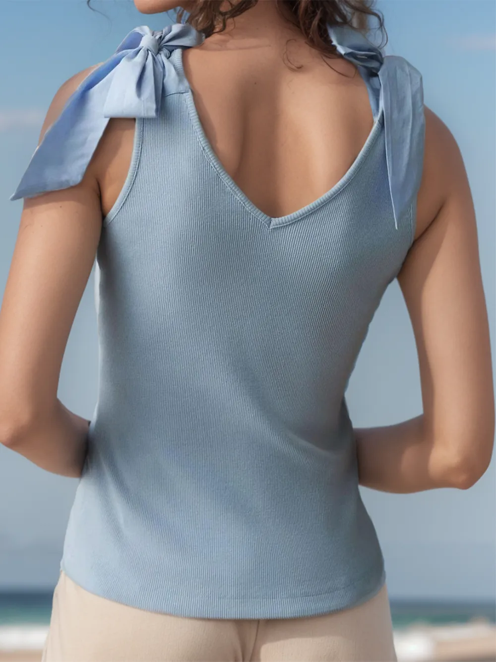V-Neck Tie Shoulder Tank, image 14