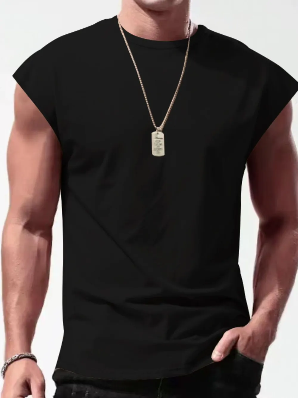 Men's Full Size Round Neck Cap Sleeve Tank Plus Size, image 6