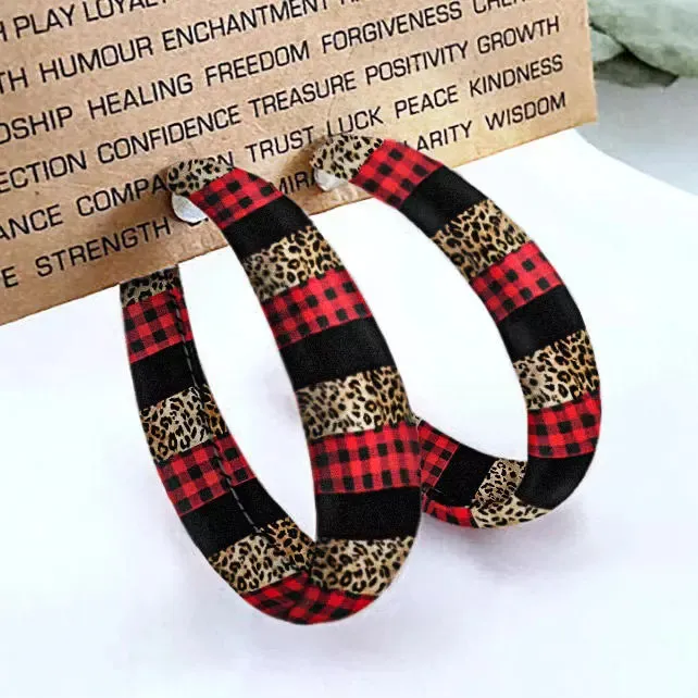 Plaid PU Leather Hoop Earrings, image 8