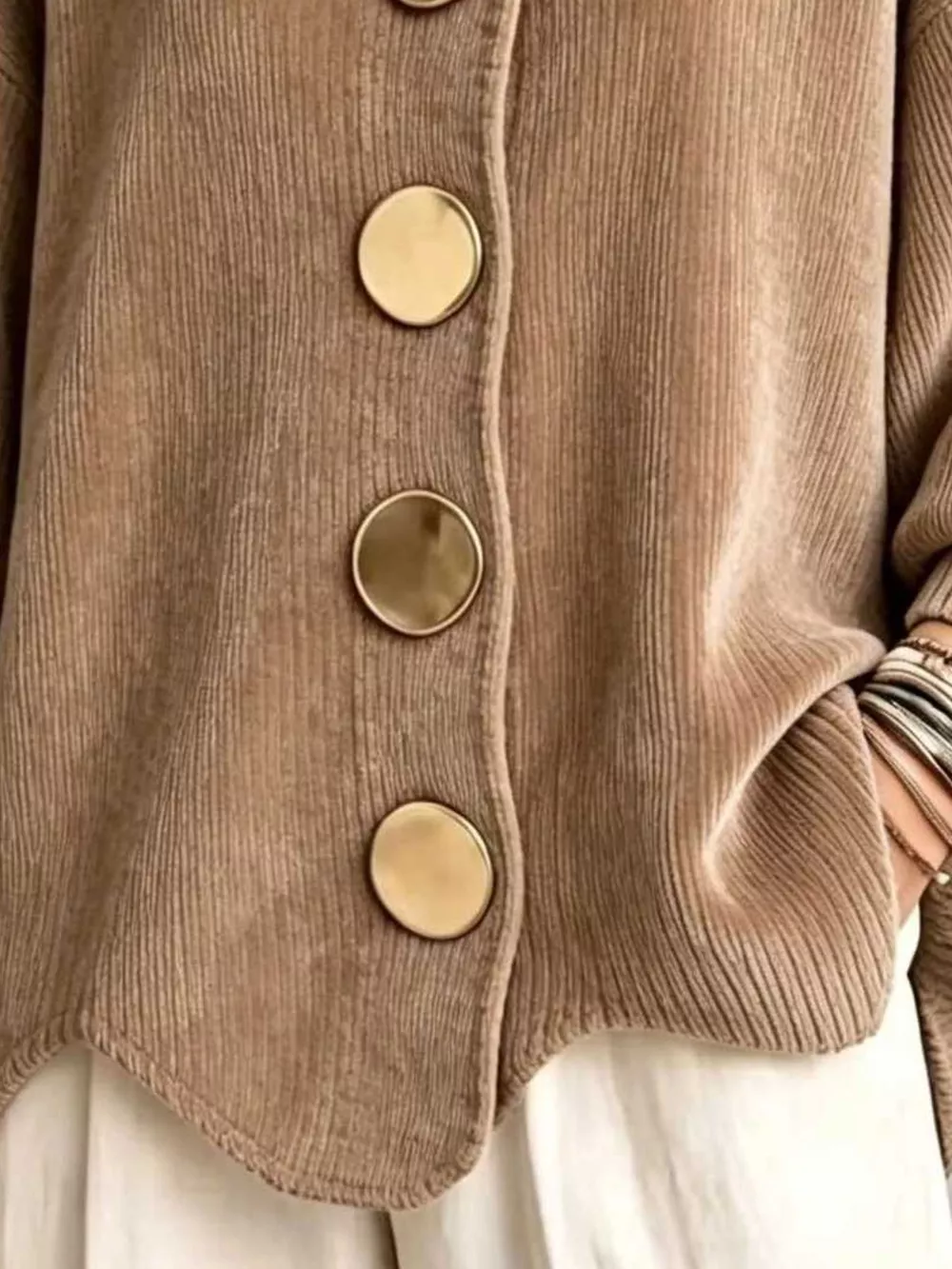 Full Size Ribbed Knit Gold Buttons Cardigan Plus Size, image 21