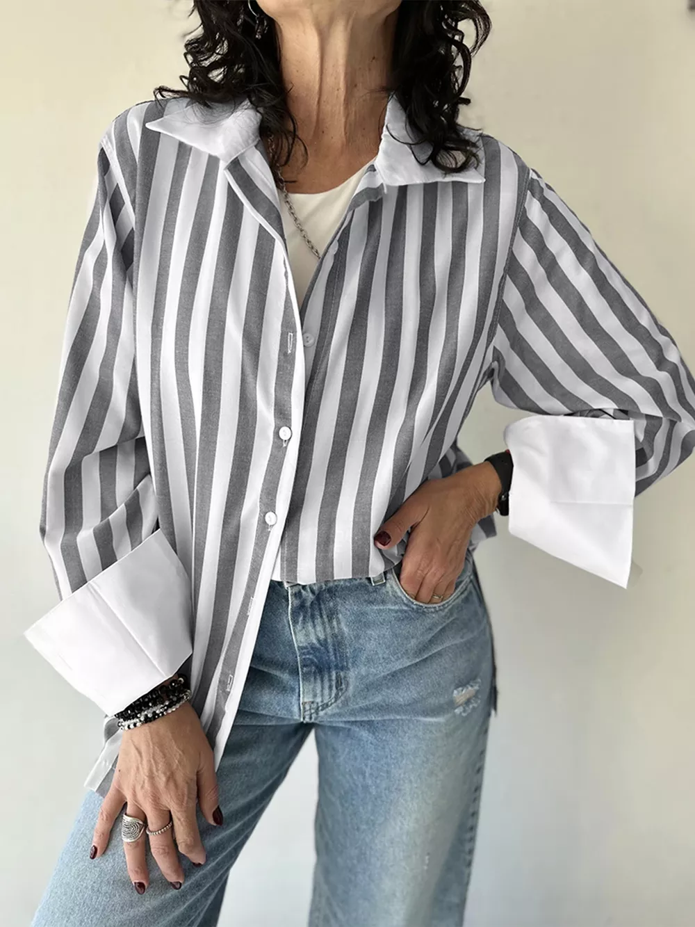 Striped Button-Up Long Sleeve Shirt