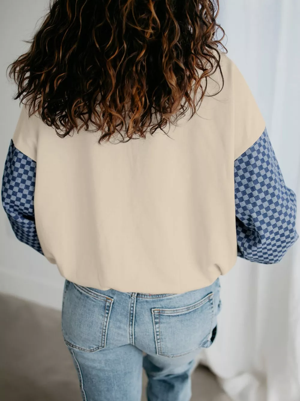 Checkered Color Block Half Zip Sweatshirt, image 4