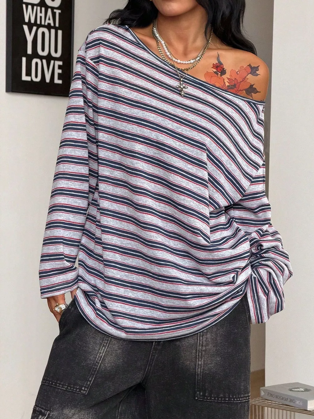 Striped Boat Neck Long Sleeve T-Shirt, image 11