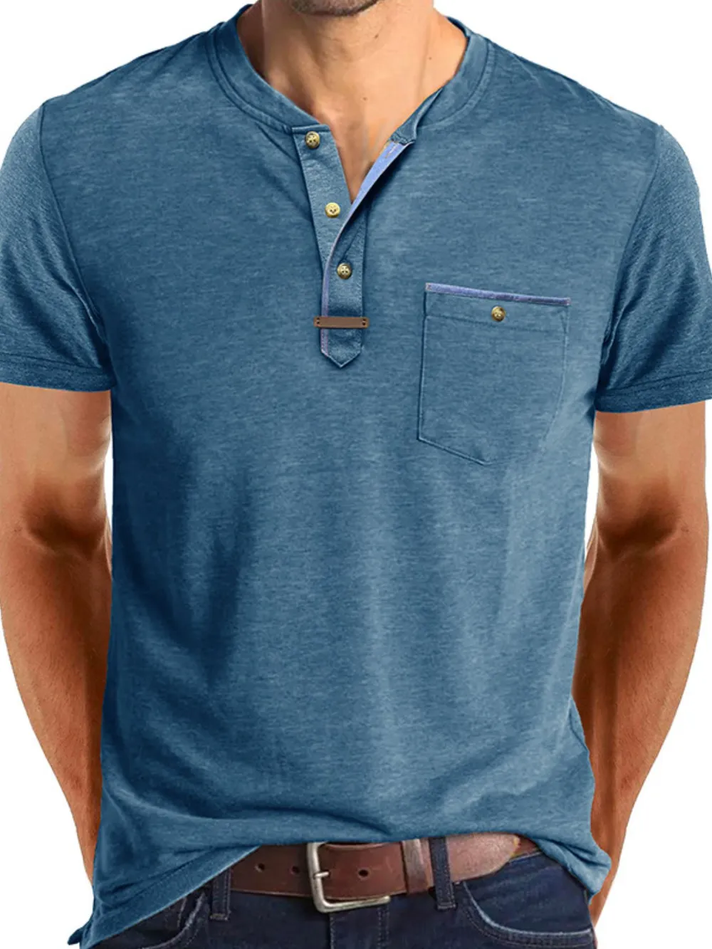 Men's Full Size Short Sleeve Henley Polo with Contrast Trim Plus Size, image 8