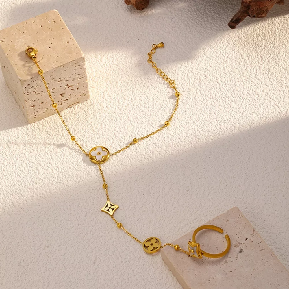 18K Gold-Plated Clover Charm Hand Chain Bracelet