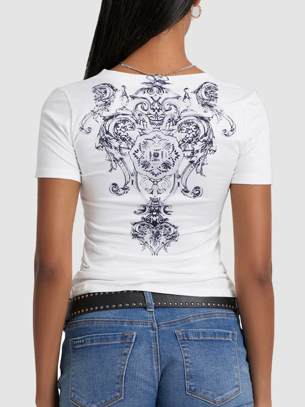 Graphic V-Neck Short Sleeve T-Shirt, image 5