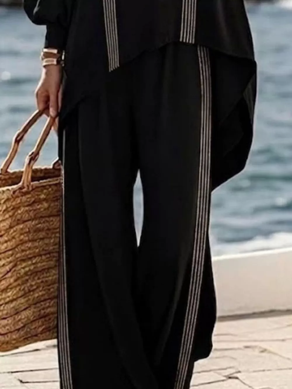 Full Size Striped Round Neck Top and Pants Set Plus Size, image 4