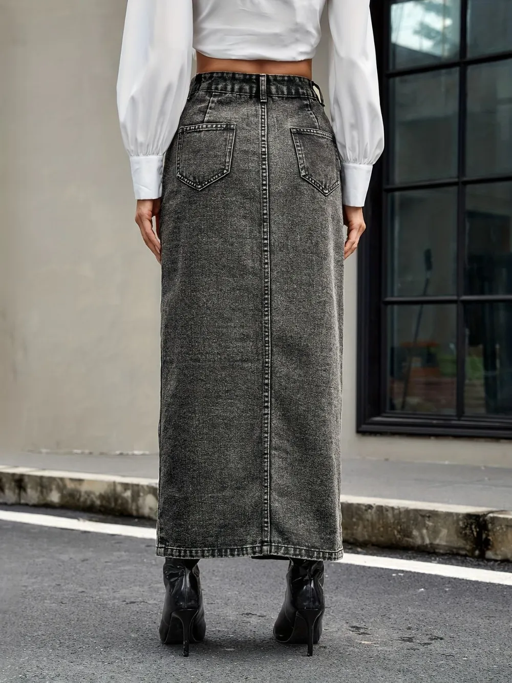 Button Up High Rise Denim Skirt, image 3
