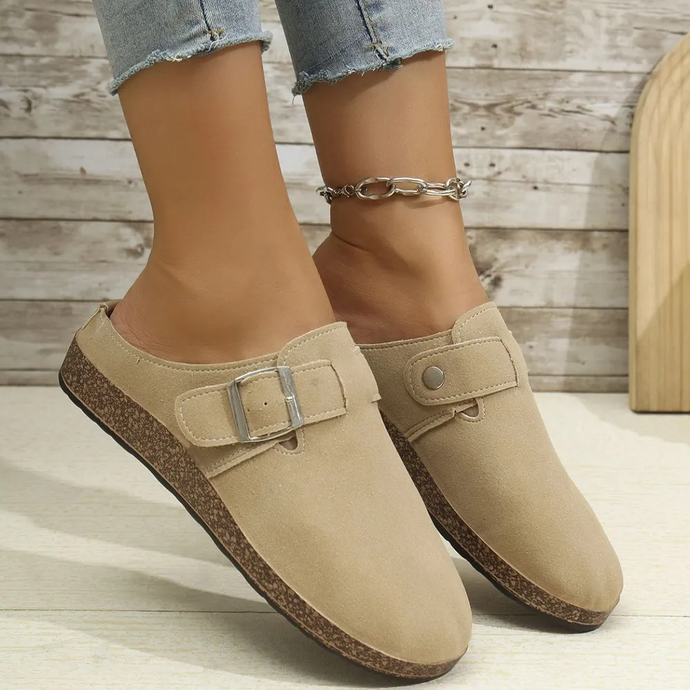 Suede Round Toe Buckle Slip-Ons, image 5