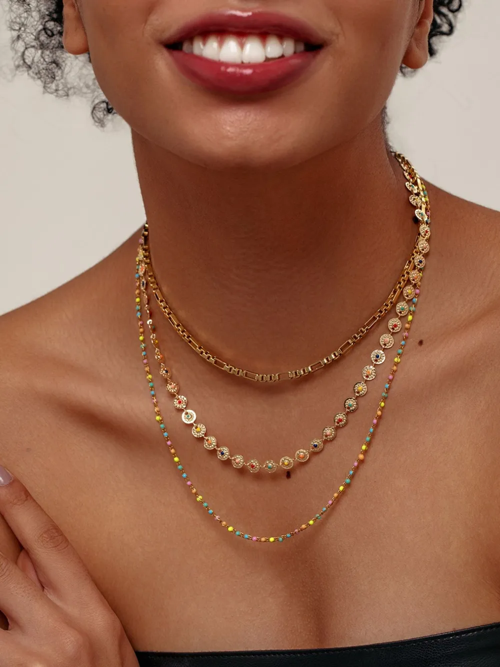 18K Gold-Plated Layered Resin Bead Necklace, image 4