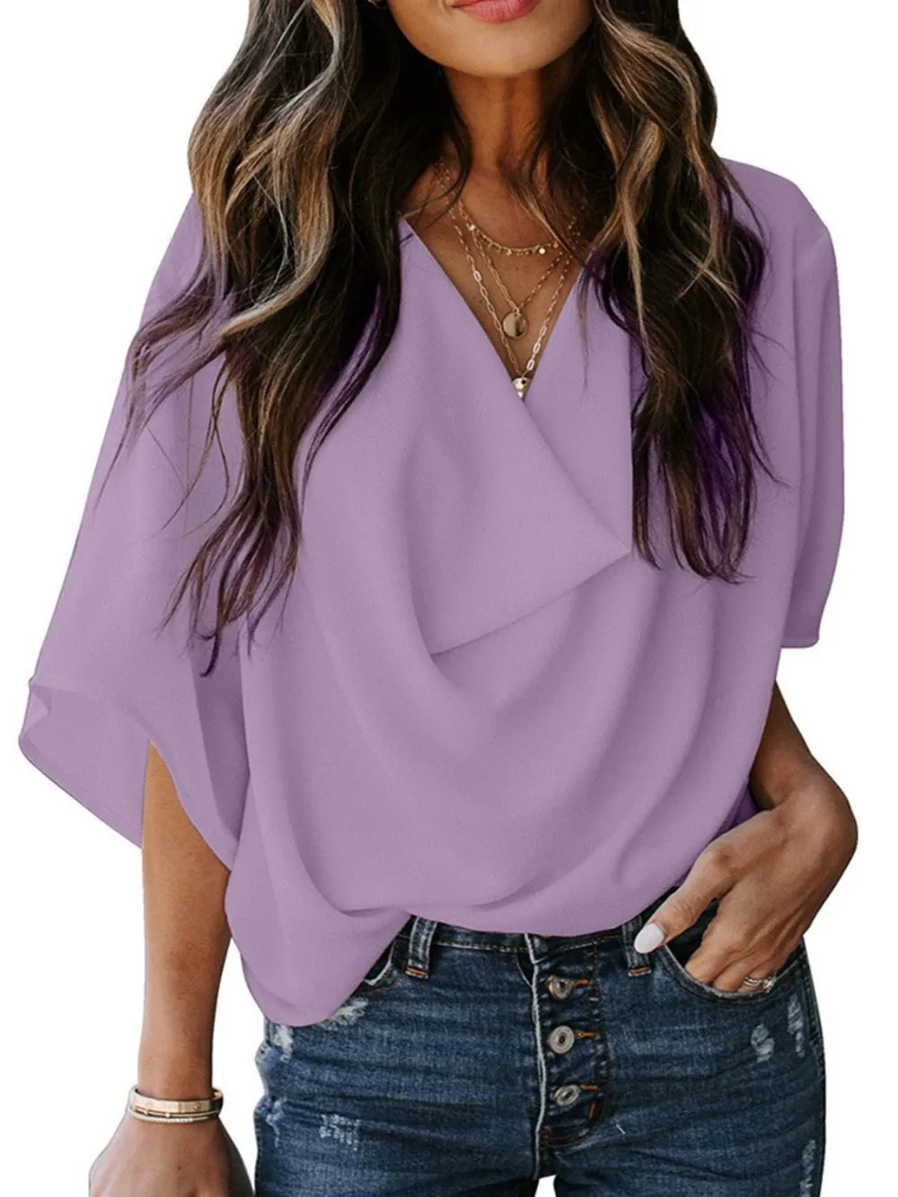 Full Size Ruched Three-Quarter Sleeve Blouse Plus Size, image 17