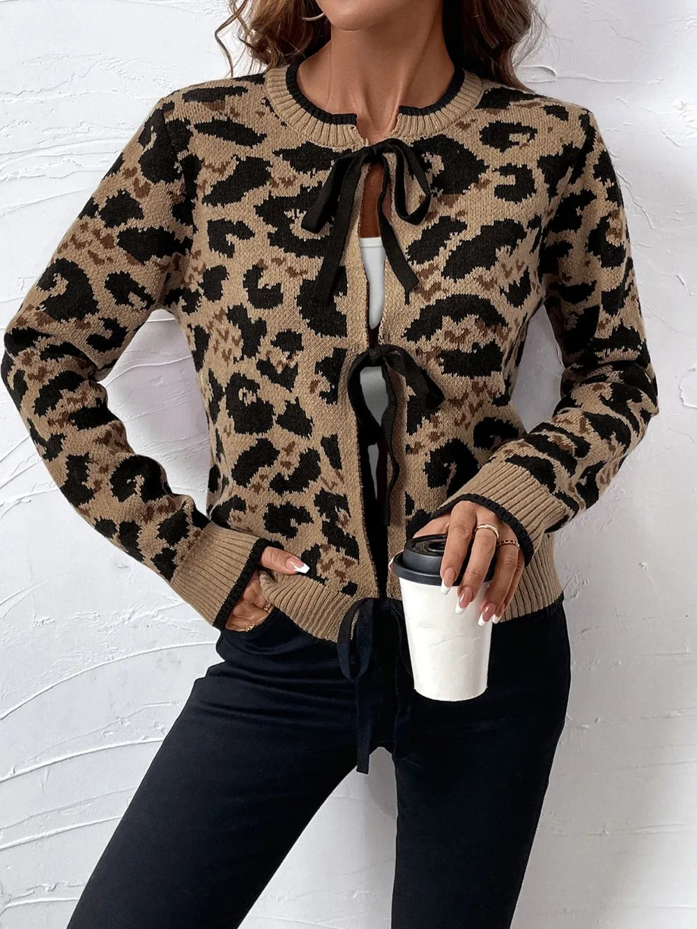 Tied Leopard Long Sleeve Cardigan, image 5