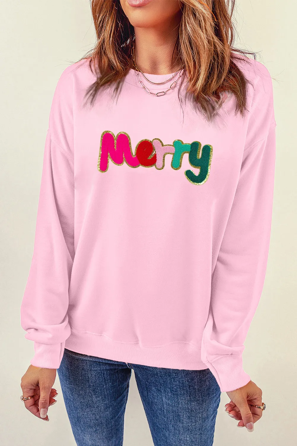 MERRY Round Neck Long Sleeve Sweatshirt, image 3