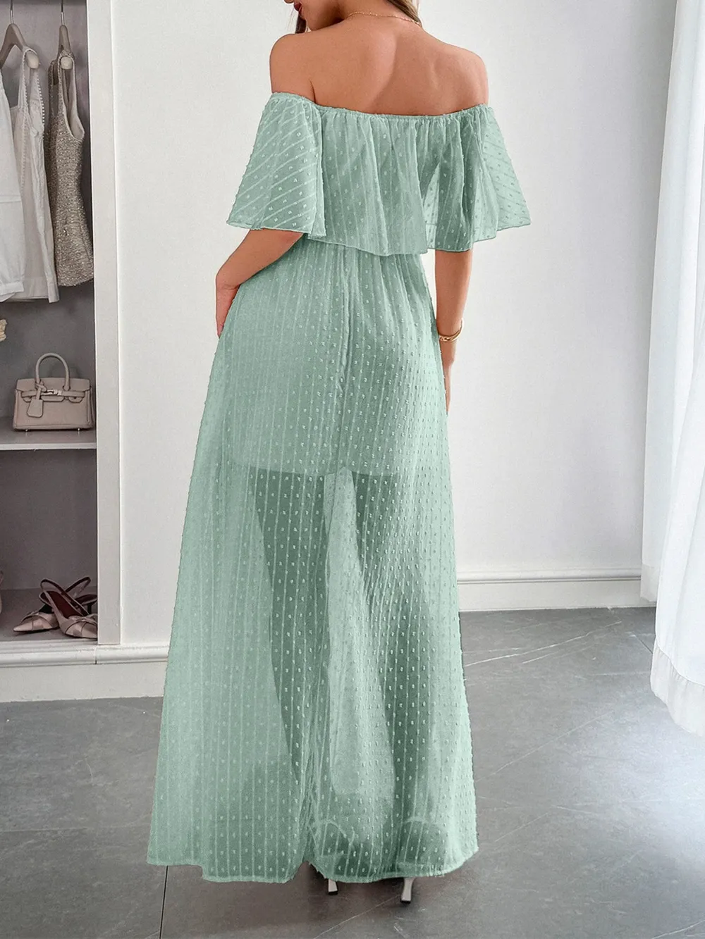 Swiss Dot Off Shoulder Maxi Dress, image 6