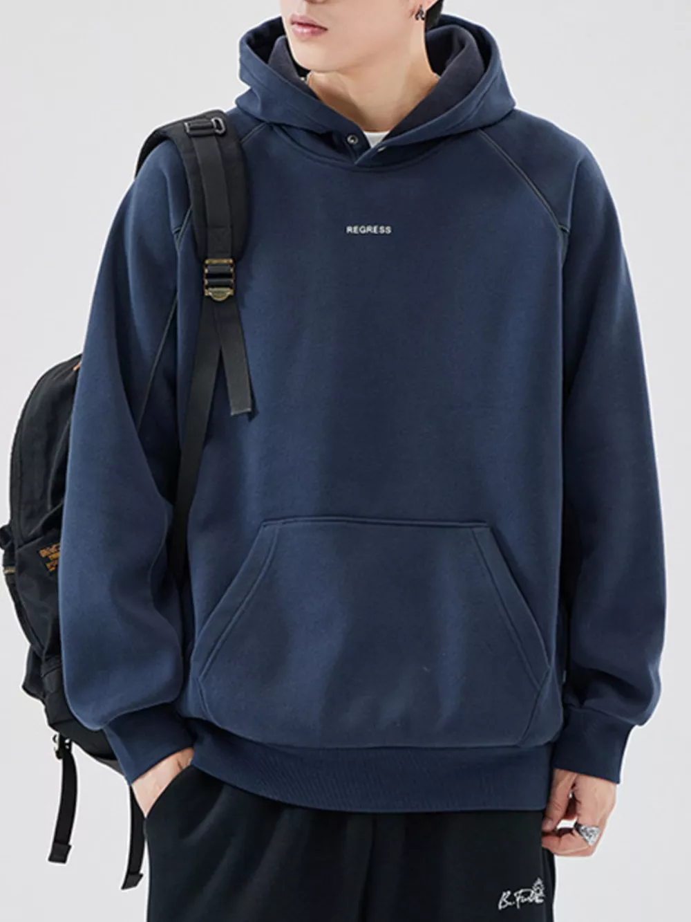 Men's Plus Size Kangaroo Pocket Raglan Sleeve Hoodie, image 3