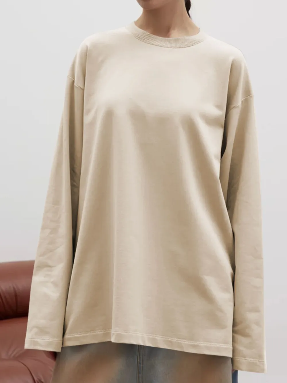 Round Neck Dropped Shoulder Long Sleeve T-Shirt, image 21