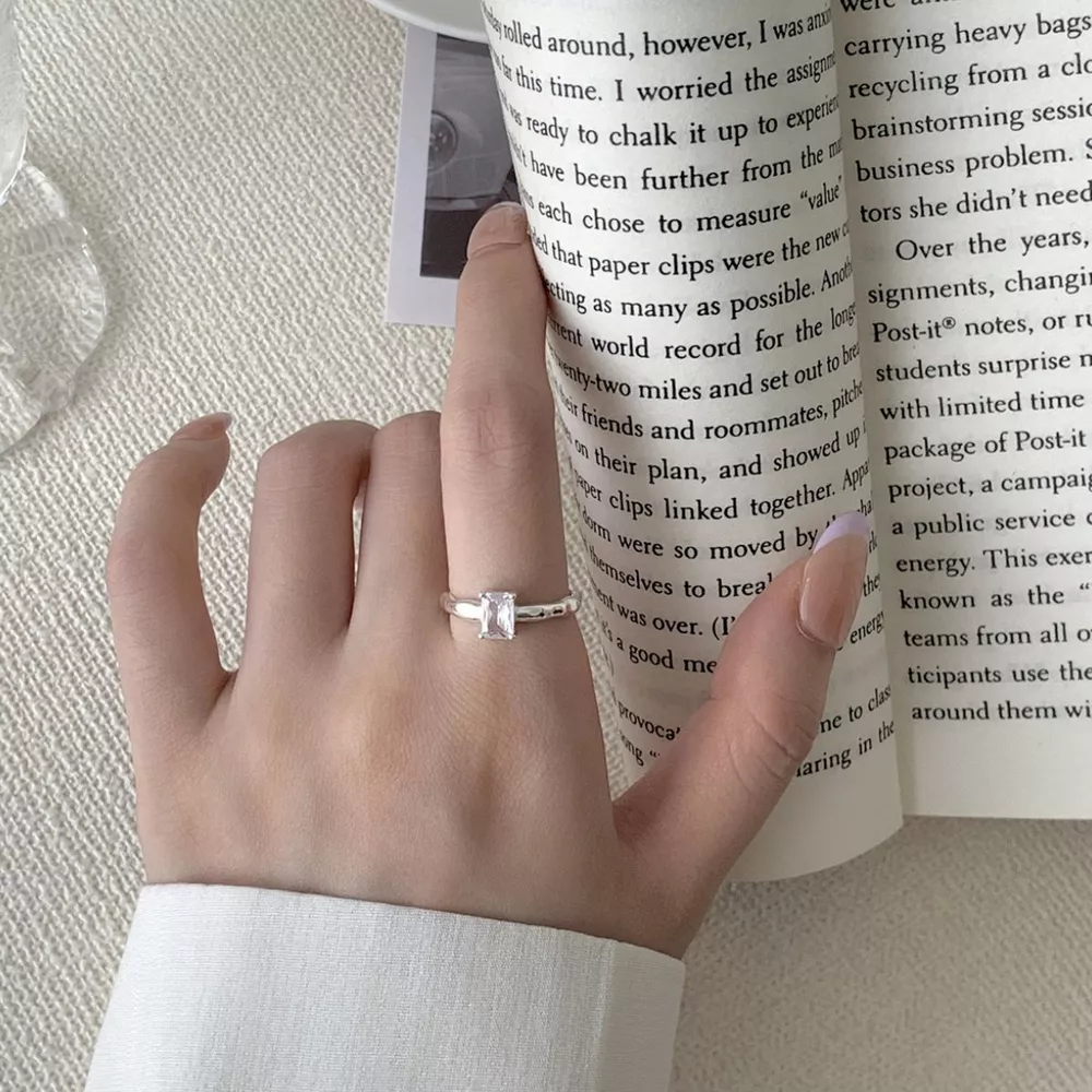 925 Sterling Silver Zircon Geometric Ring, image 4