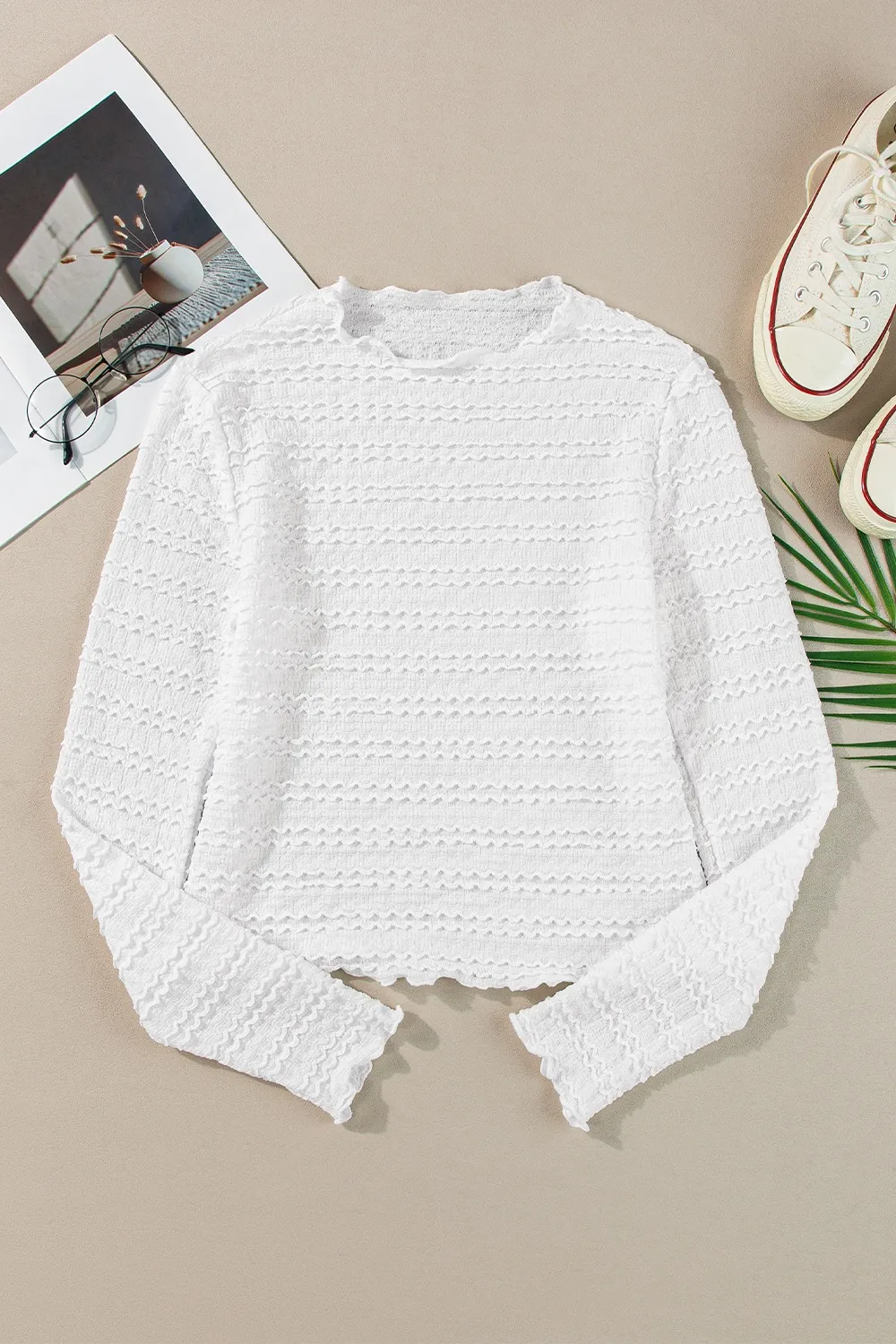 Long Sleeve Jacquard Slim Top, image 6