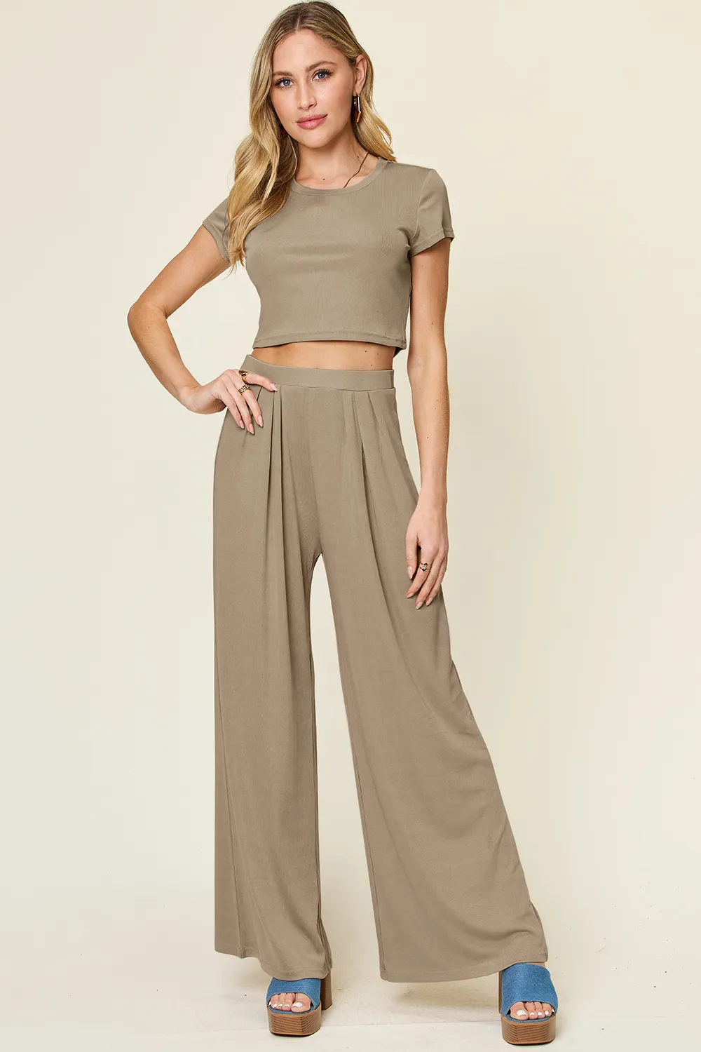 Full Size Round Neck Top and Pants Set, image 7