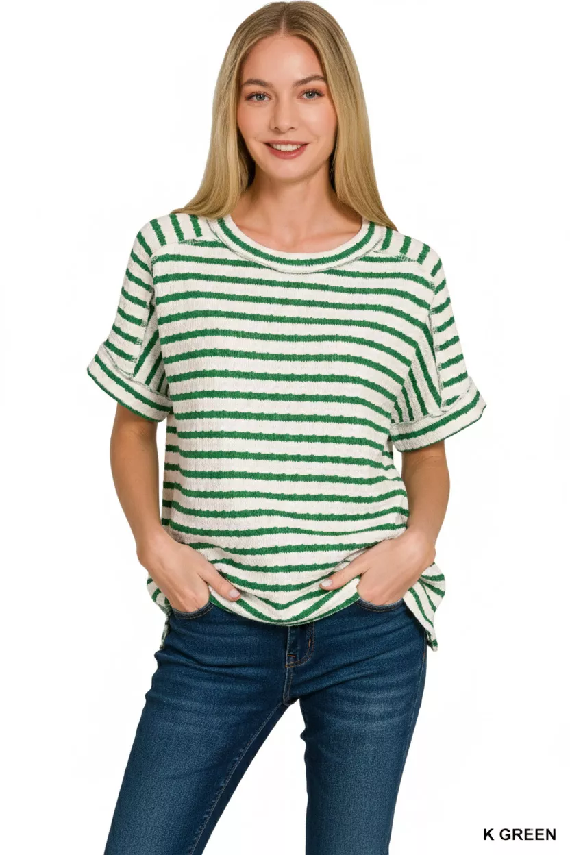 Stripe Jacquard Round-Meck Tee, image 2