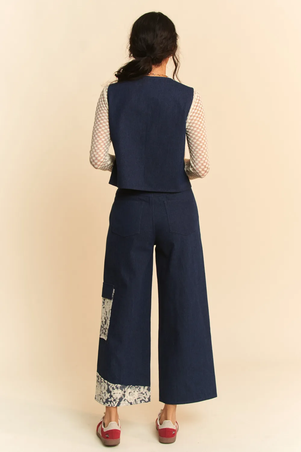 Lace Patch Open Front Denim Vest, image 7