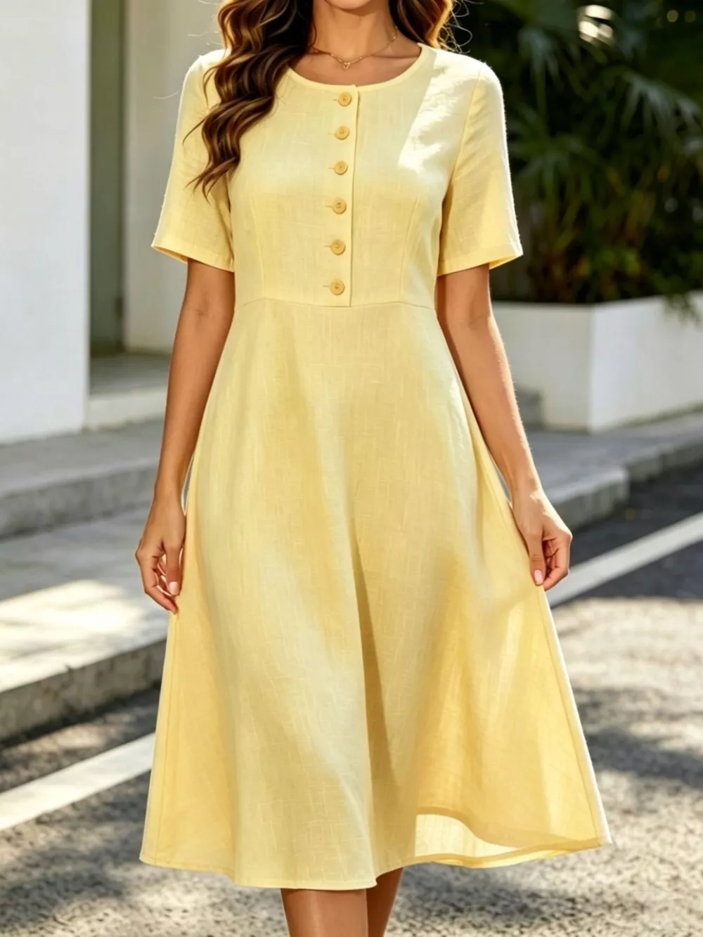 Button Detail A-Line Midi Dress, image 5
