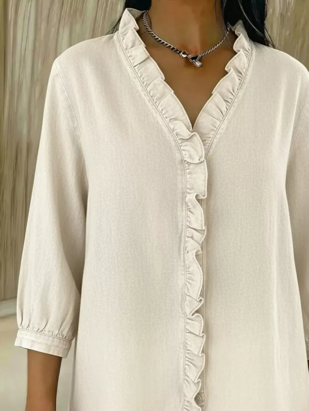 Full Size V-Neck Ruffled Button Down Shirt Plus Size, image 9