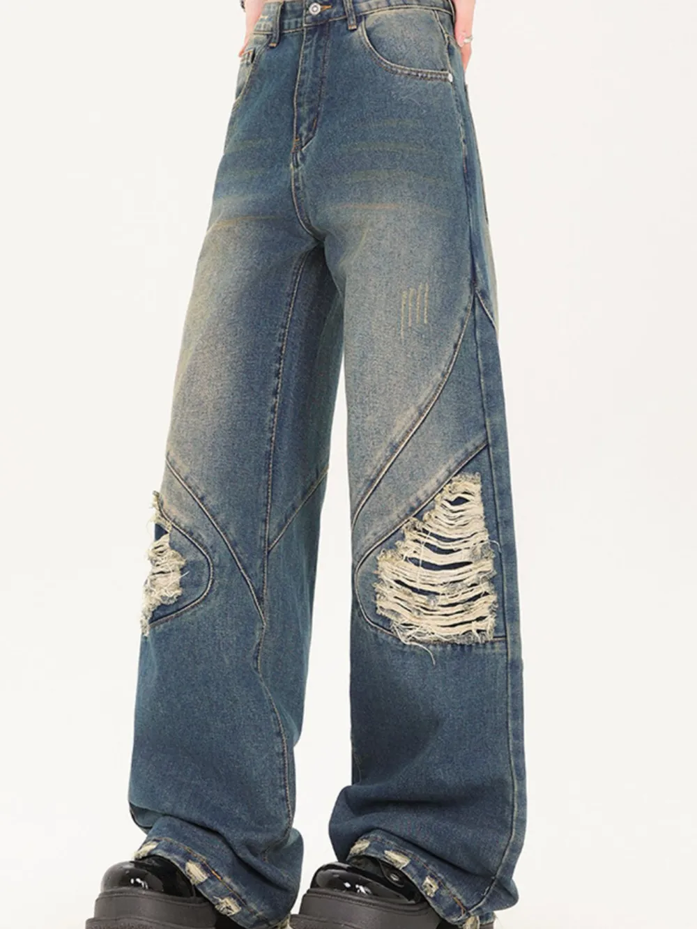 Men's Distressed Wide Leg Jeans, image 4
