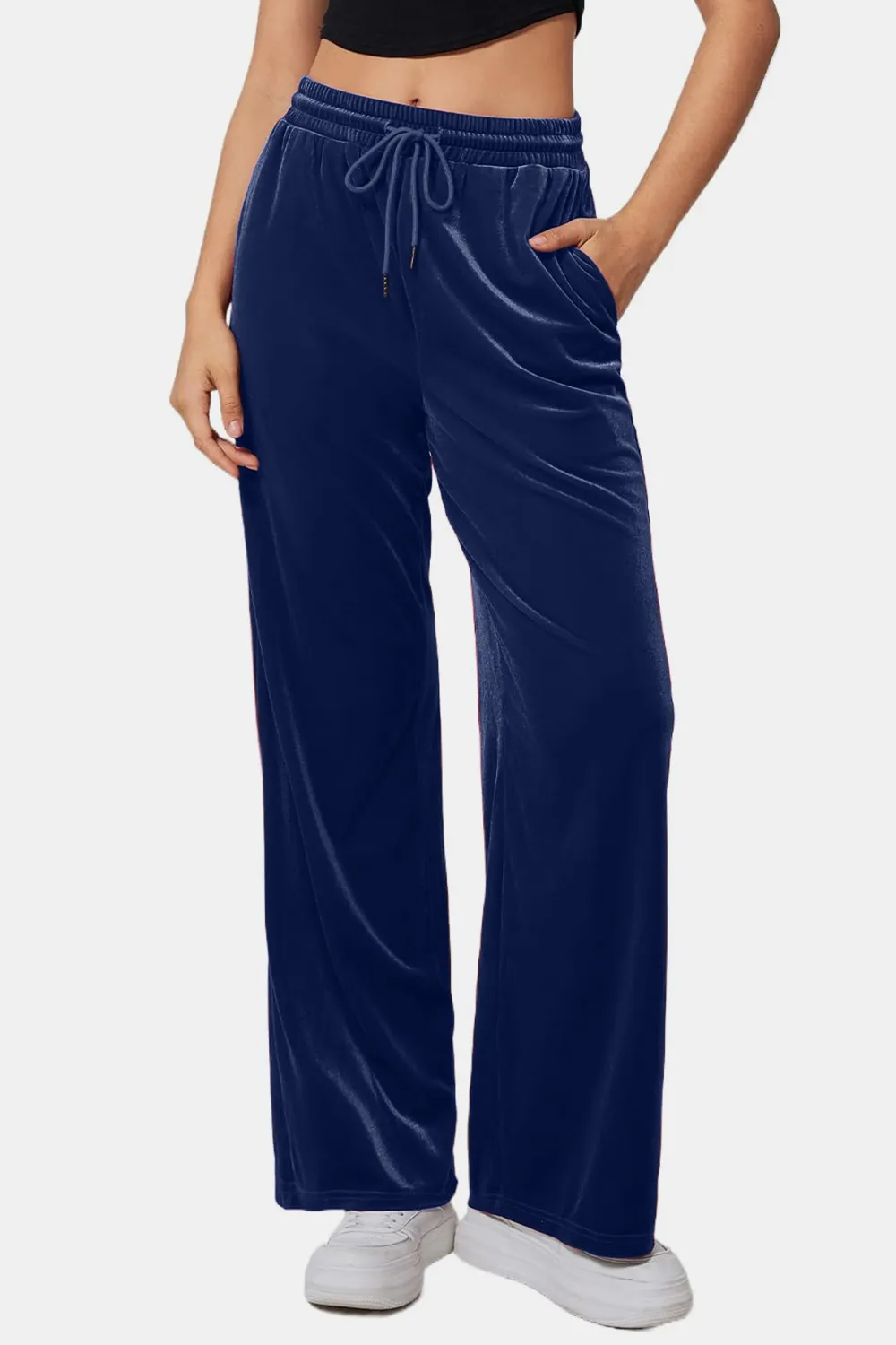 Drawstring Elastic Waist Straight Leg Pants, image 10