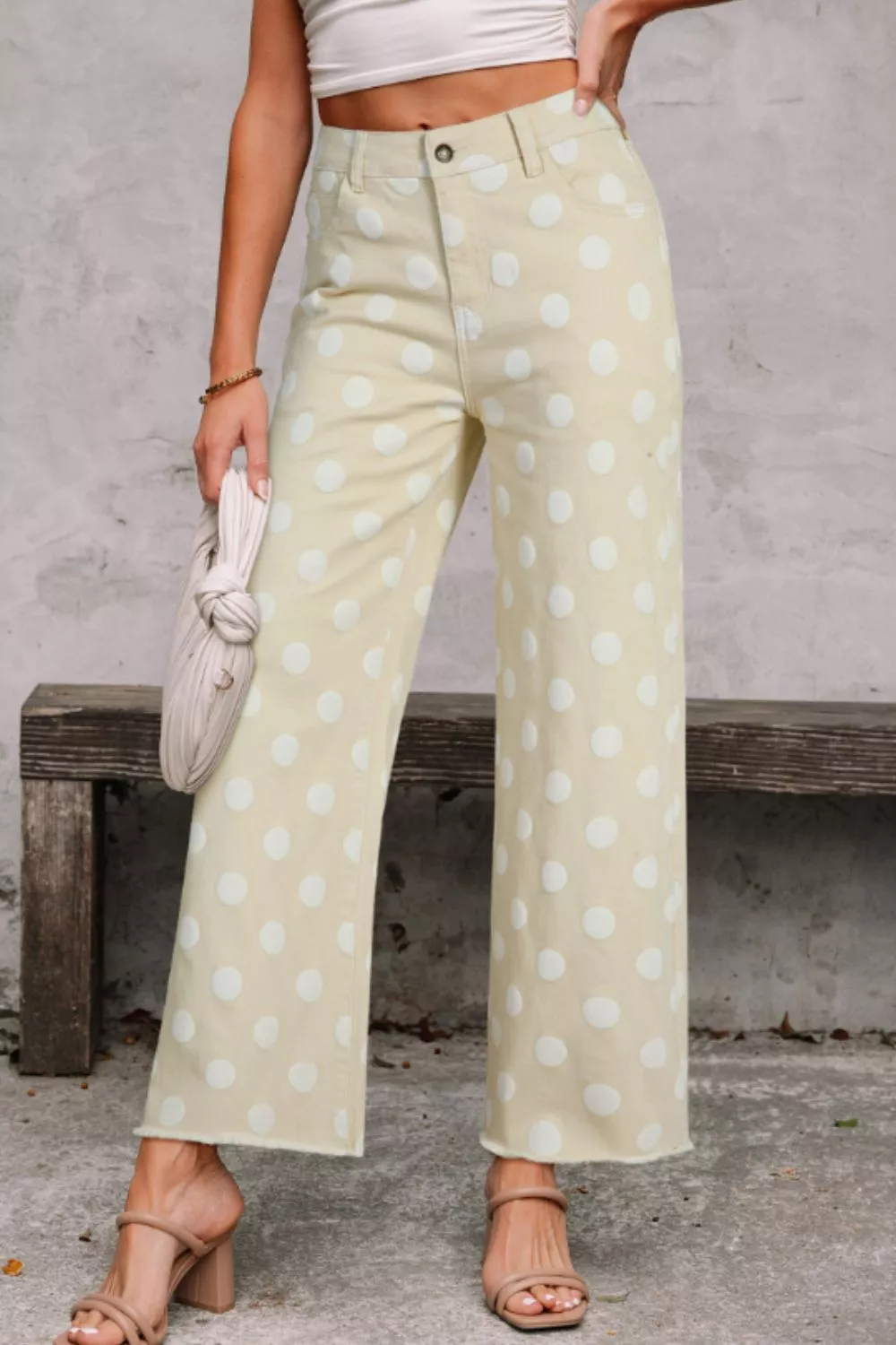 Polka Dot High-Waisted Wide Leg Jeans