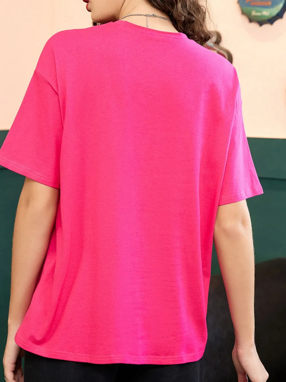 Letter Graphic Round Neck Half Sleeve T-Shirt, image 9