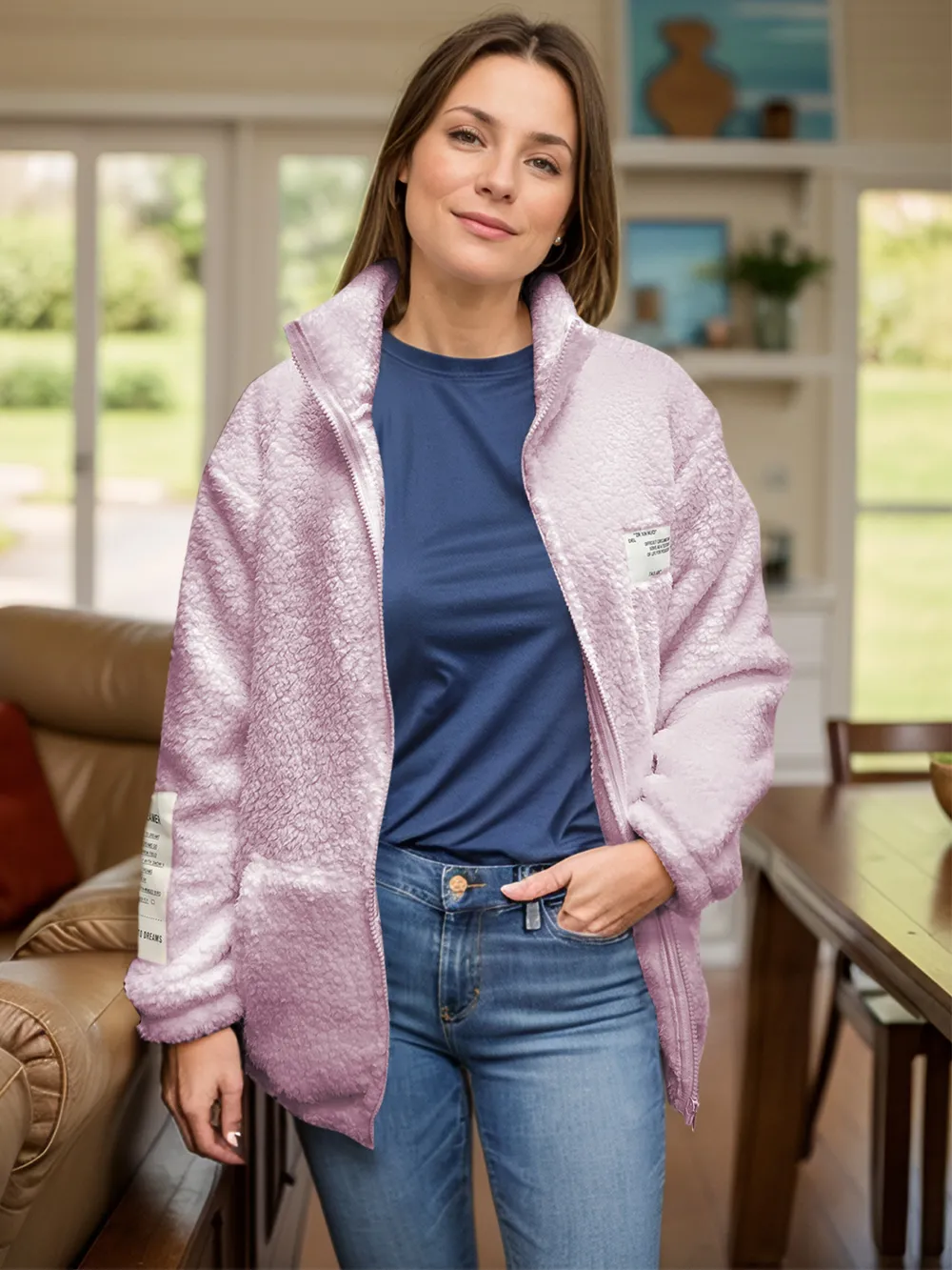 Full Size Turtleneck Zip Up Long Sleeve Sherpa Jacket, image 5