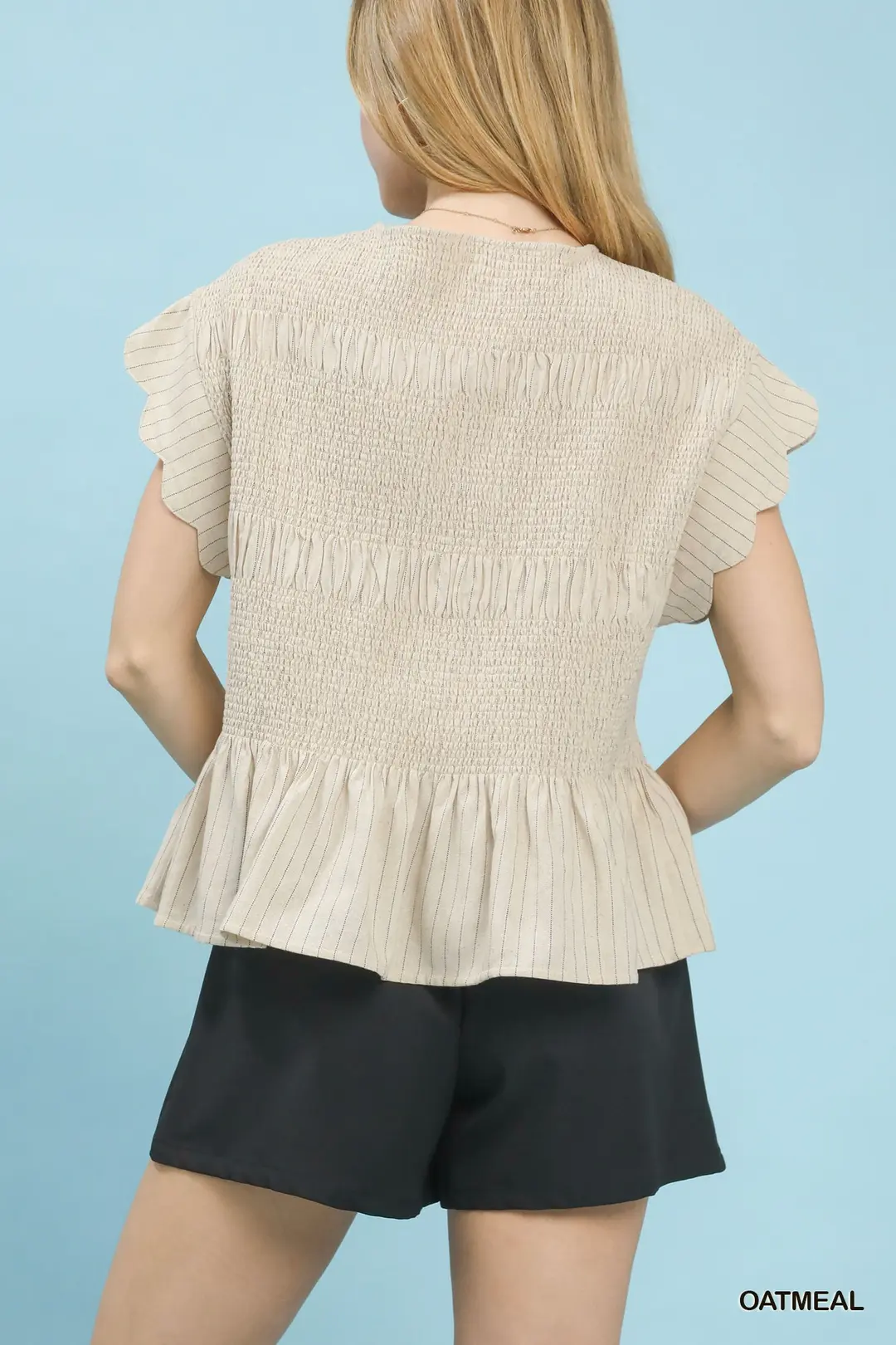 Pinstripe Smocked Peplum Top, image 3