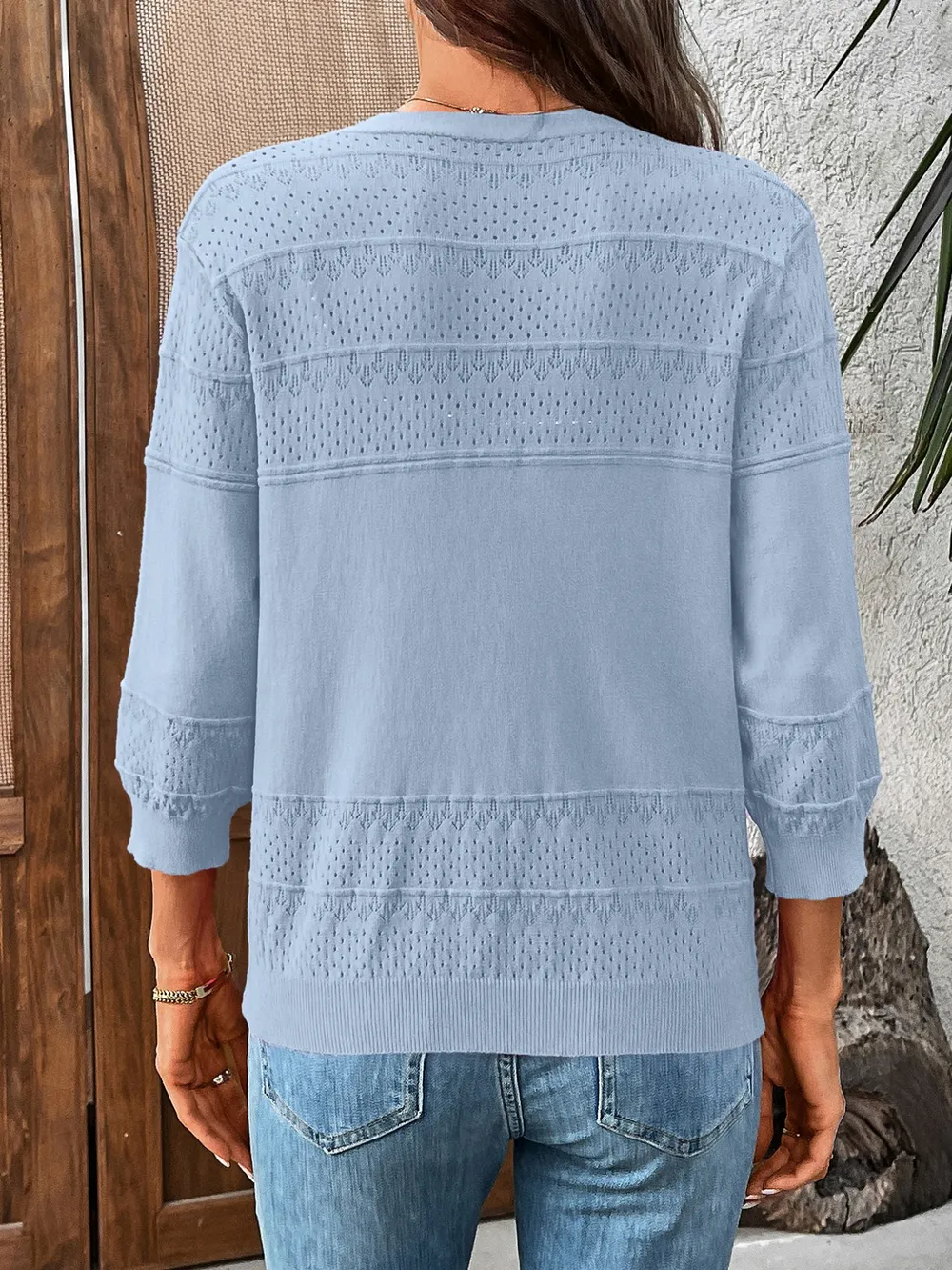 Textured Button-Front Cardigan with 3/4 Sleeves, image 7