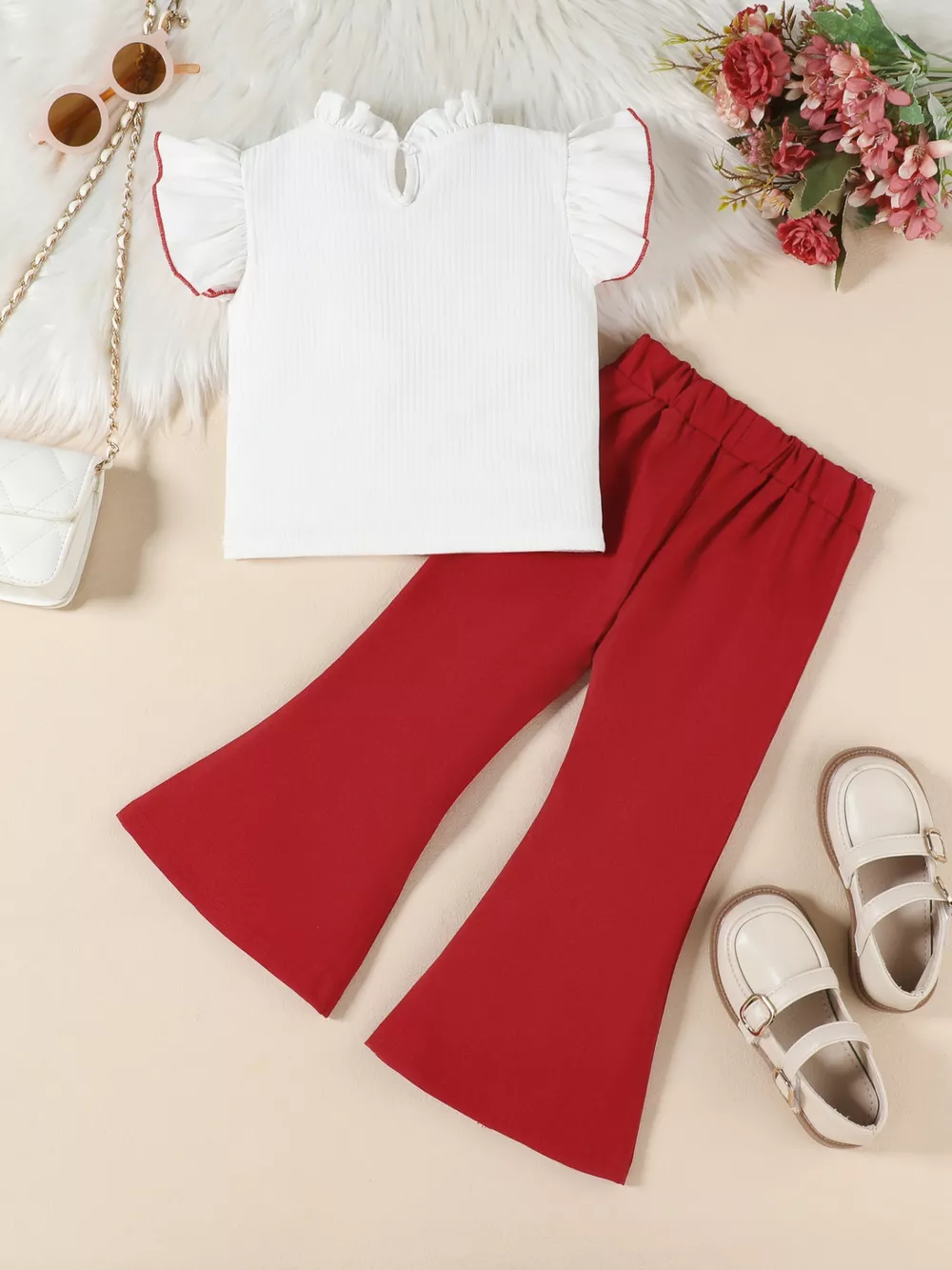 Children's Ruffle Trim Top and Flare Leg Pants Set, image 10