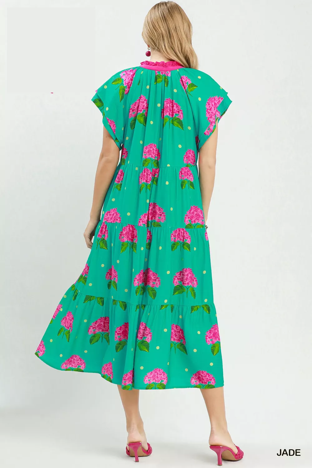 Hydrangea Print Tiered Midi Dress, image 4