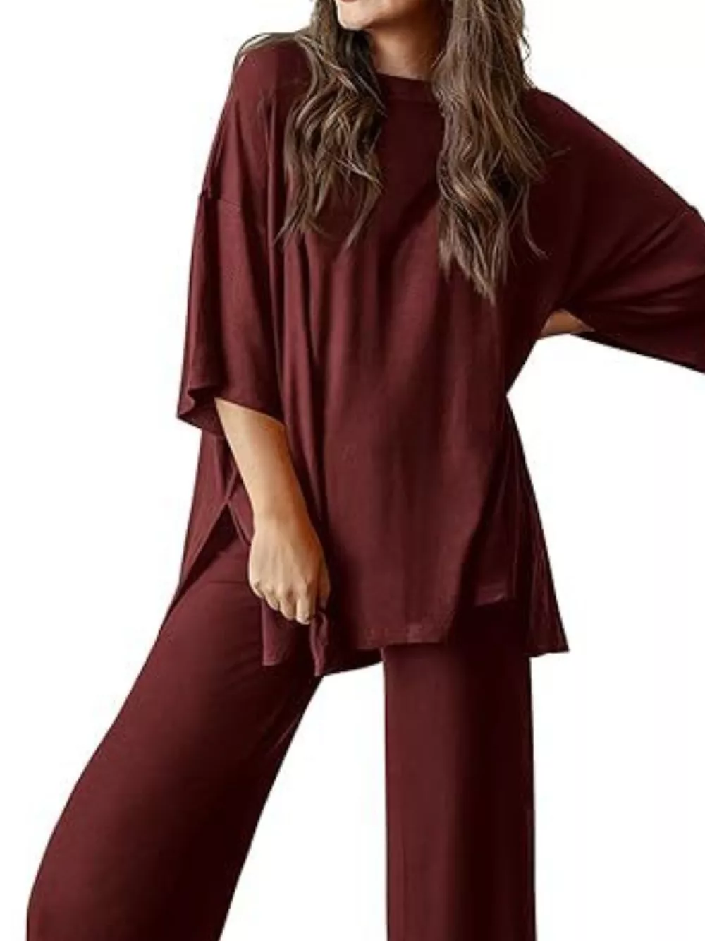 Relaxed Fit Round Neck Top and Pants Two-Piece Set, image 29