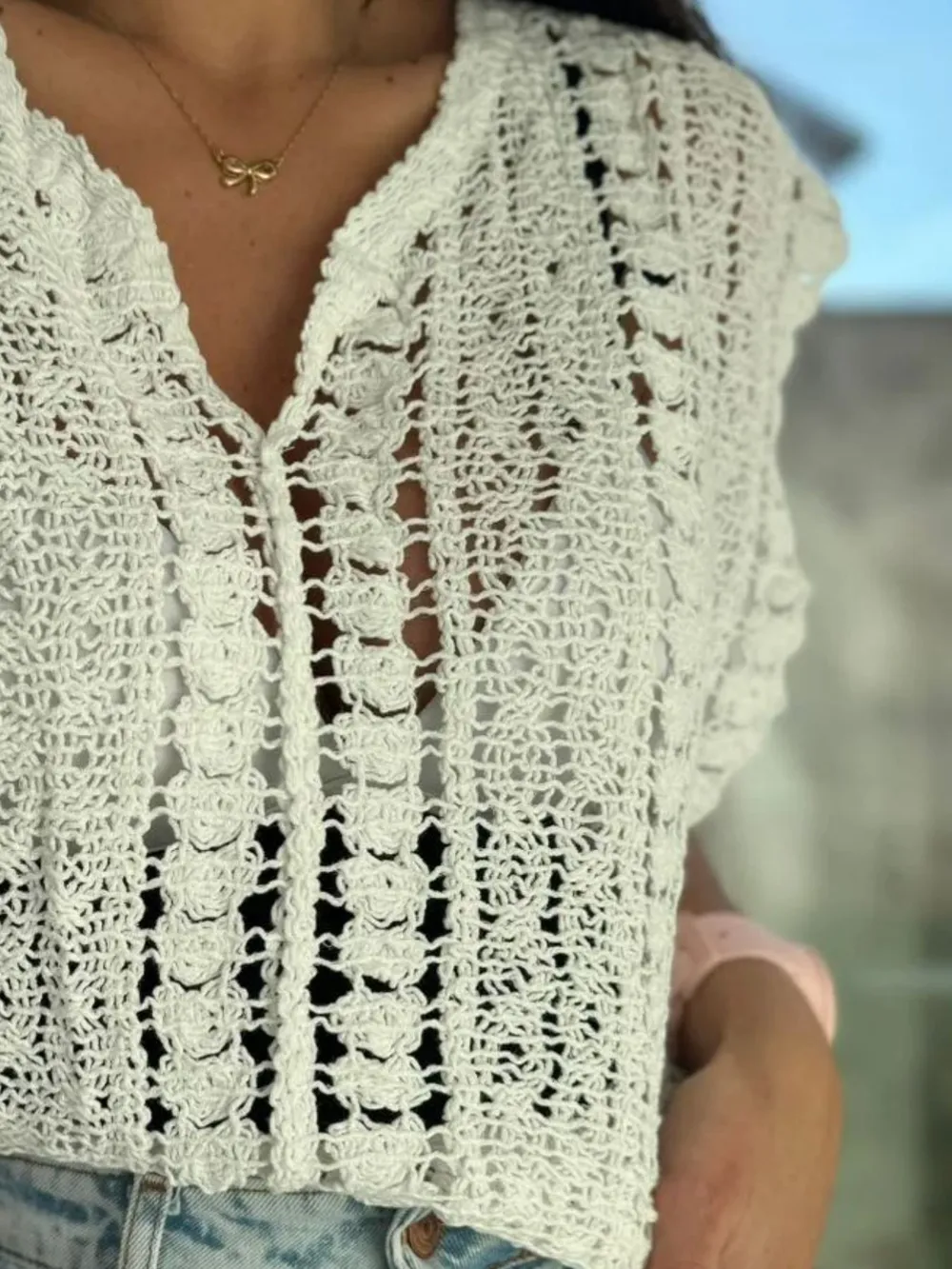 Crochet Knit V-Neck Sweater Vest, image 4
