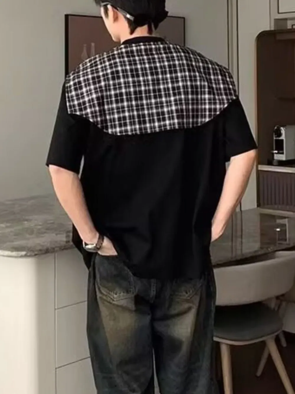 Men's Full Size Oversized T-Shirt with Plaid Shawl Plus Size, image 4