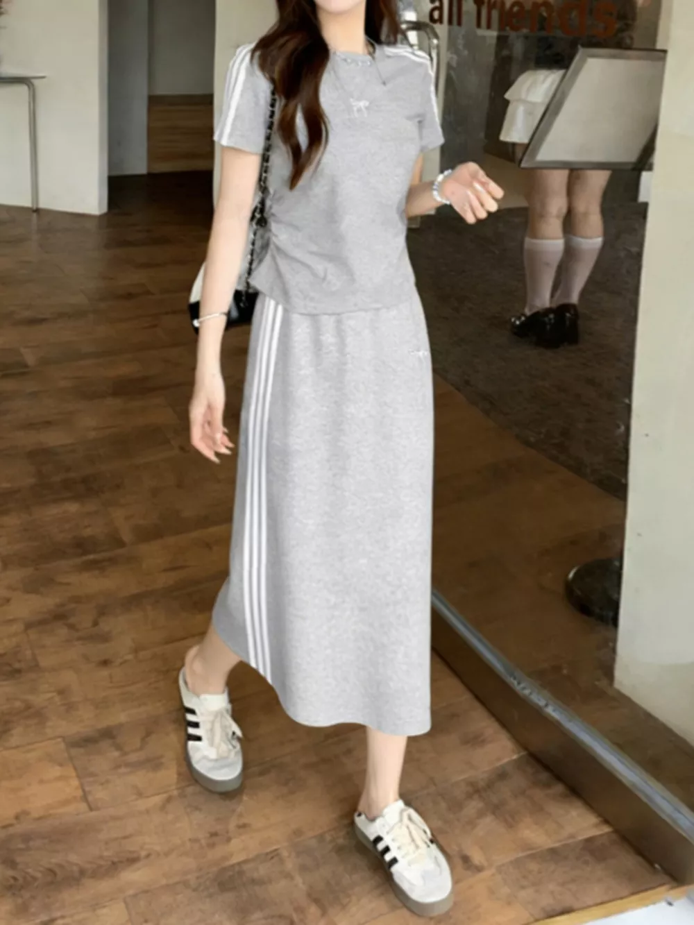 Striped Round Neck Tee and Skirt Set, image 5